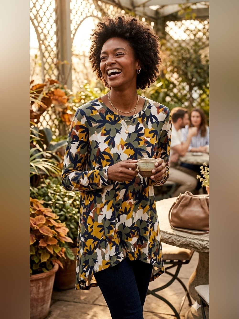 SIZE LARGE LOGO® by Lori Goldstein NEW Abstract Print Tunic Top Long Sleeve